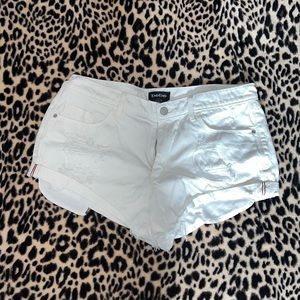 Bebe Distressed White Shorts